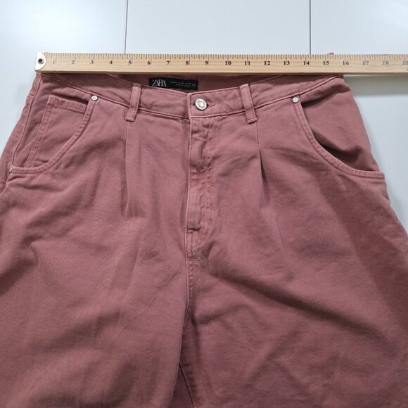 Zara Denim Pants Womens 10 Coral Barrel Leg Cotton Slouchy Marsala Boho Hippie - Picture 4 of 16